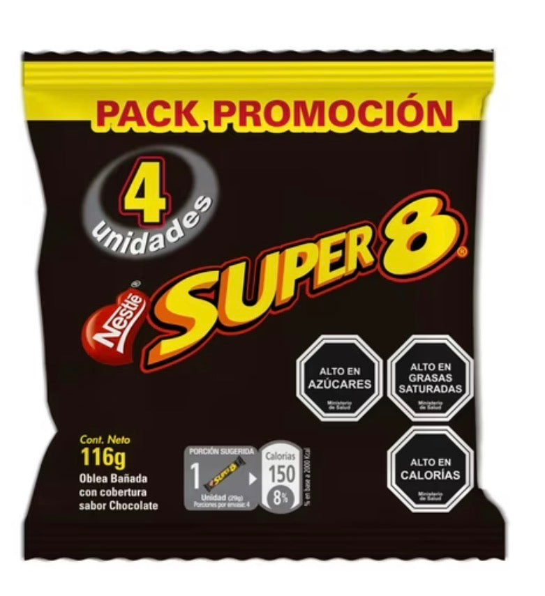 Pack Super 8 Galleta Oblea Bañada Sabor Chocolate, 116 g / 4 un
