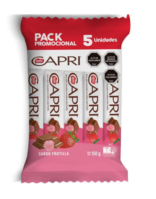 Chocolate Capri Relleno Sabor Frutilla Pack 5Un, 150 g
