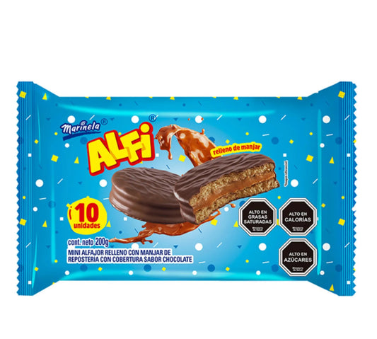 Alfajor Alfi Marinela Pack, 10 un, 200 grs manjar chocolate
