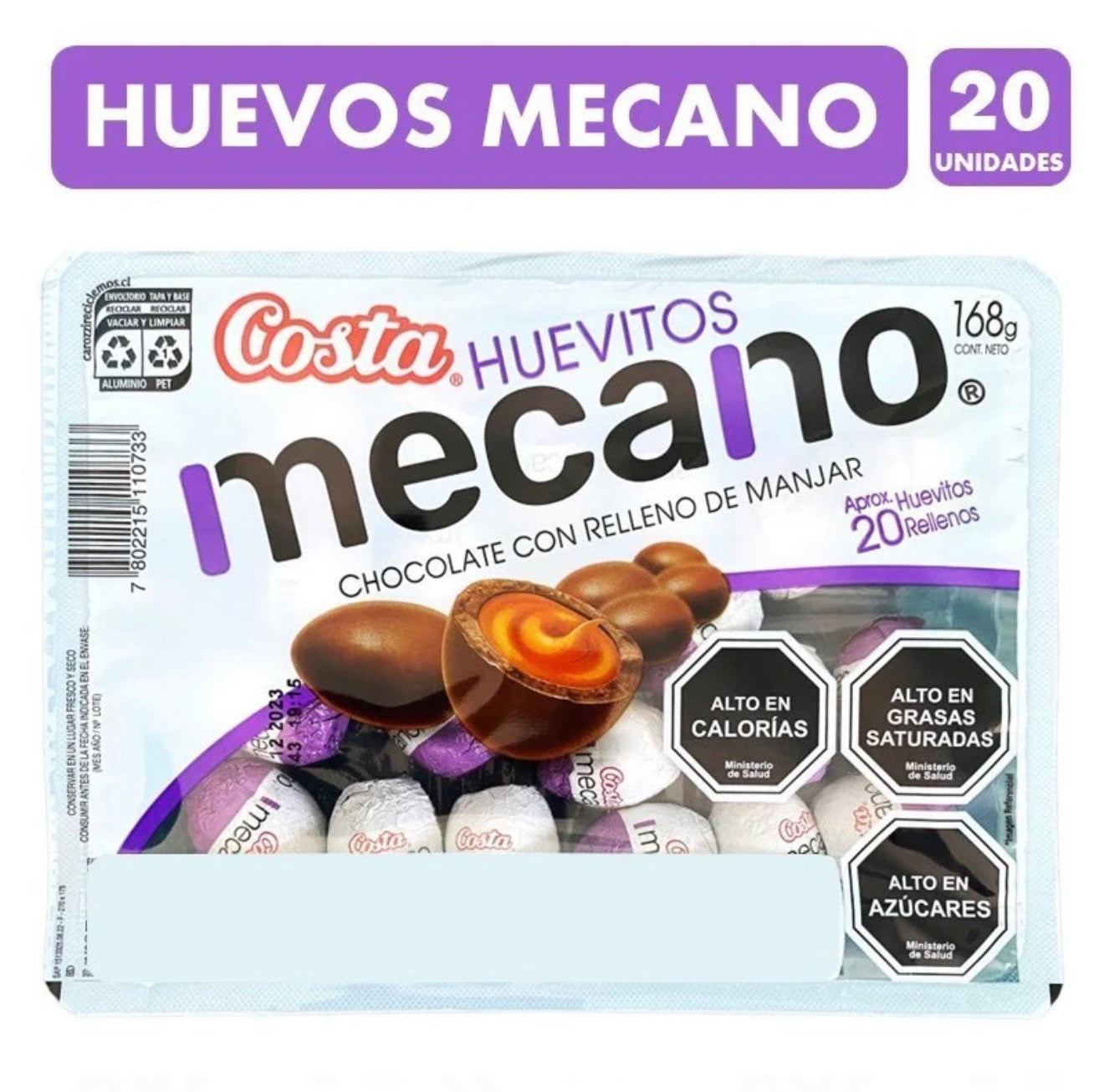 Huevitos De Pascua Mecano chocolate Relleno Manjar -bandeja 20uni 166 gr