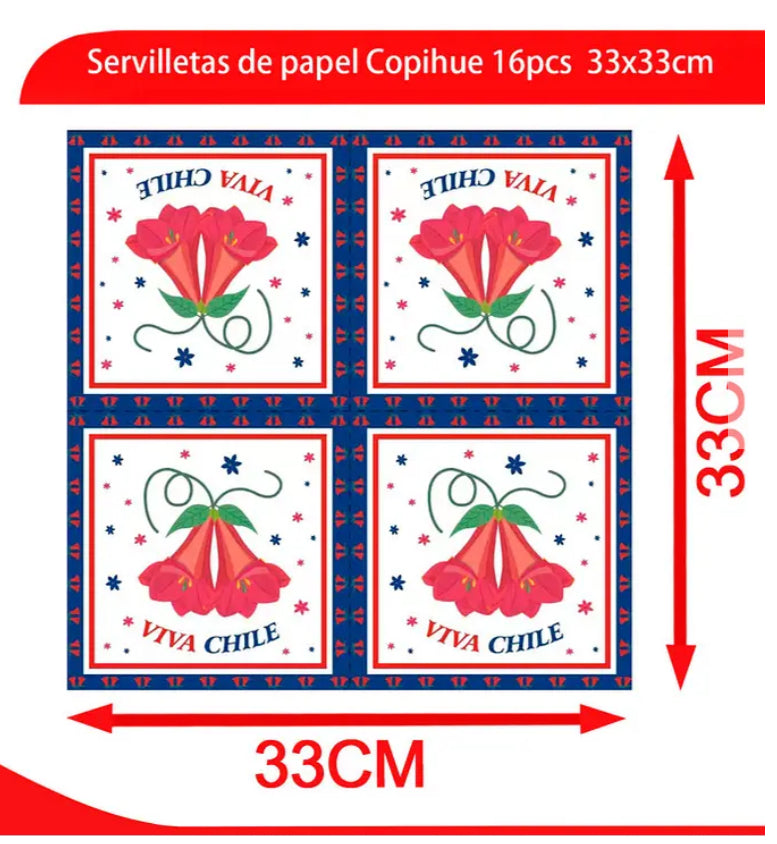 Servilletas de papel Copihue Viva Chile 16pcs 33x33cm