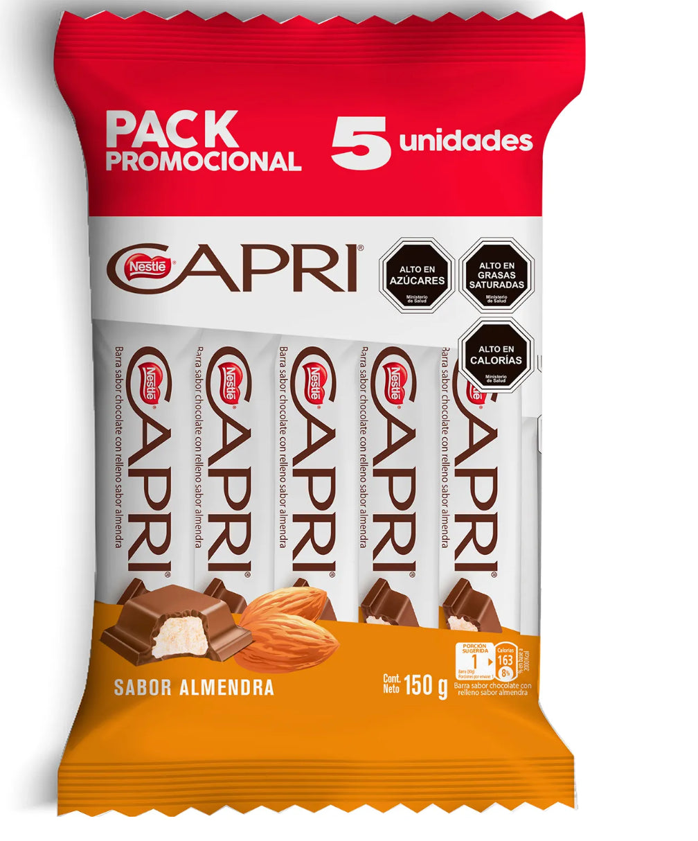 Chocolate Capri almendra pack 5 un 150 gr