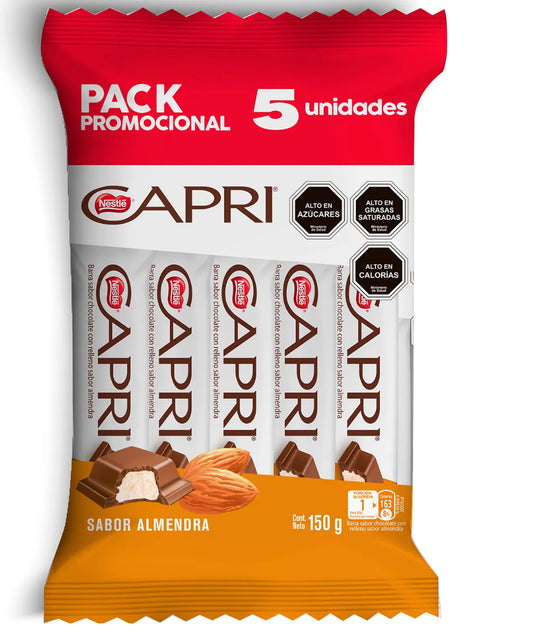 Chocolate Capri almendra pack 5 un 150 gr