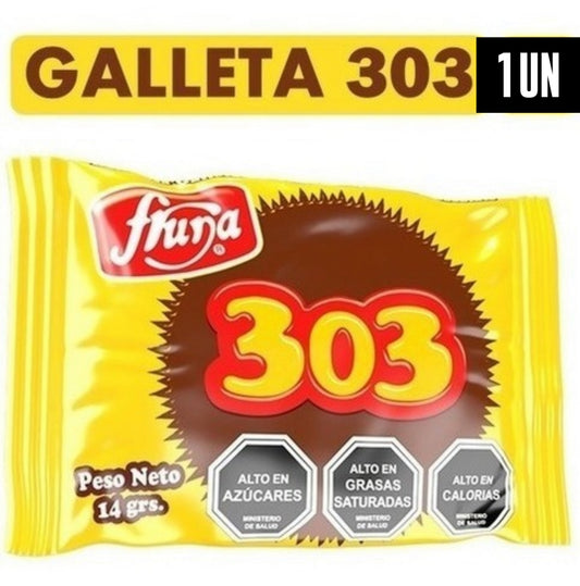 Galleta 303 cubierta chocolate- Fruna 14 grs UN