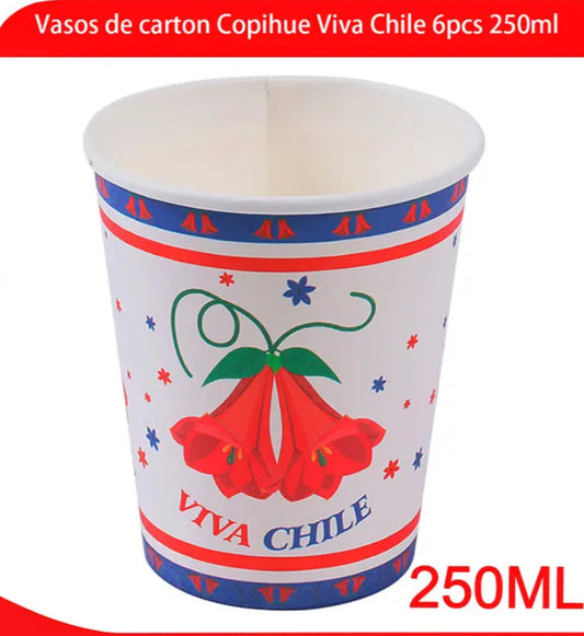 Vasos de carton Copihue Viva Chile 6pcs 250ml