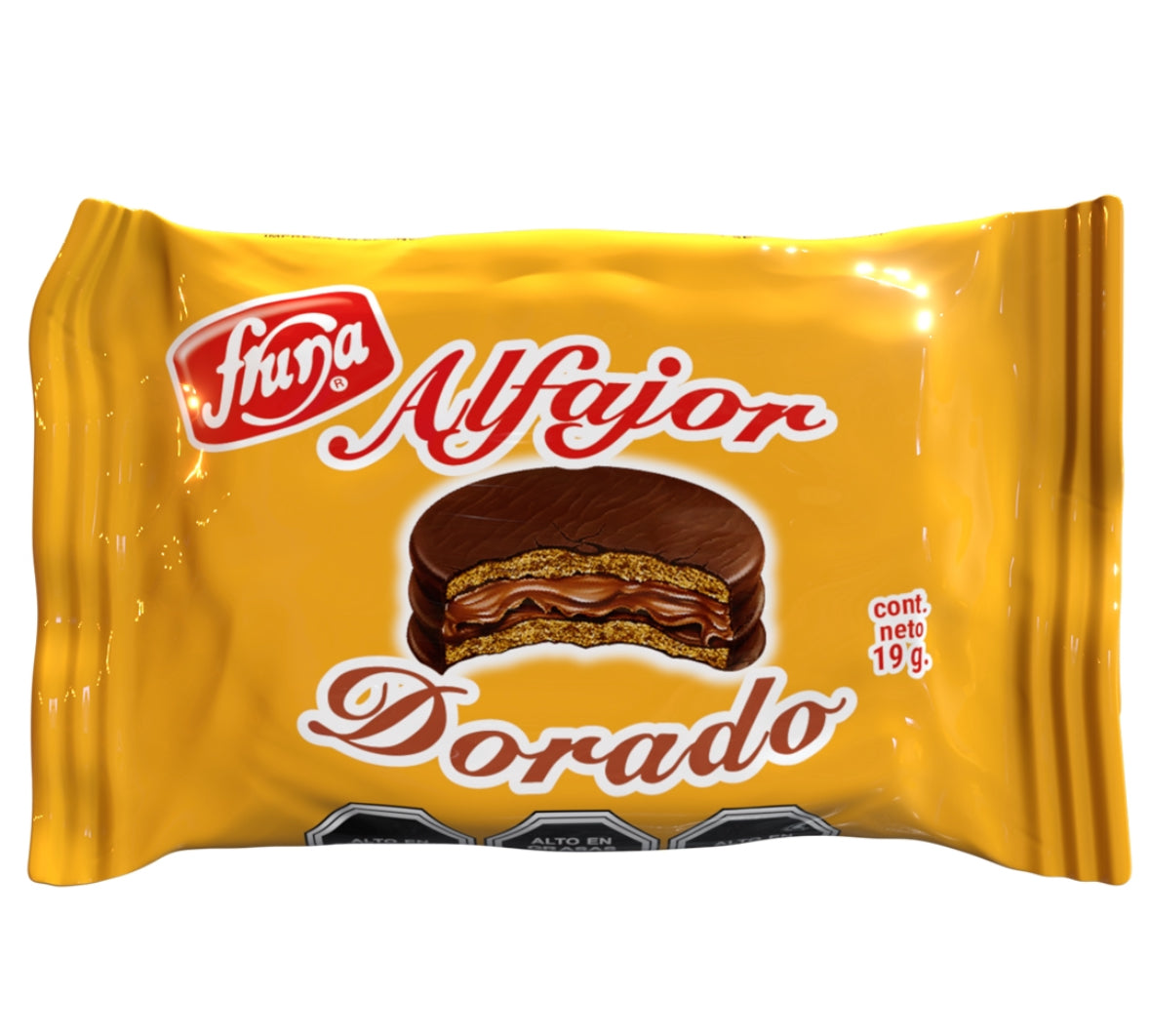 Alfajor dorado manjar chocolate Fruna 19 grs