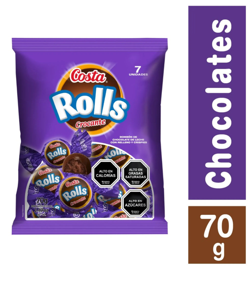 Bombón de Chocolate de Leche Costa Rolls Crocante 70 g, 7 un