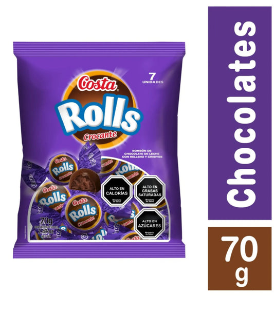 Bombón de Chocolate de Leche Costa Rolls Crocante 70 g, 7 un