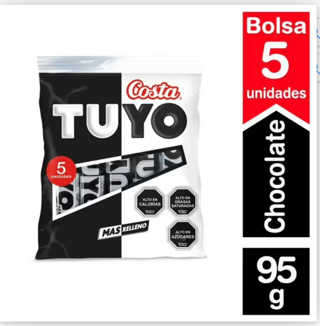 Pack Snack Oblea chocolate blanco/negro Tuyo 5 Un, 19 g