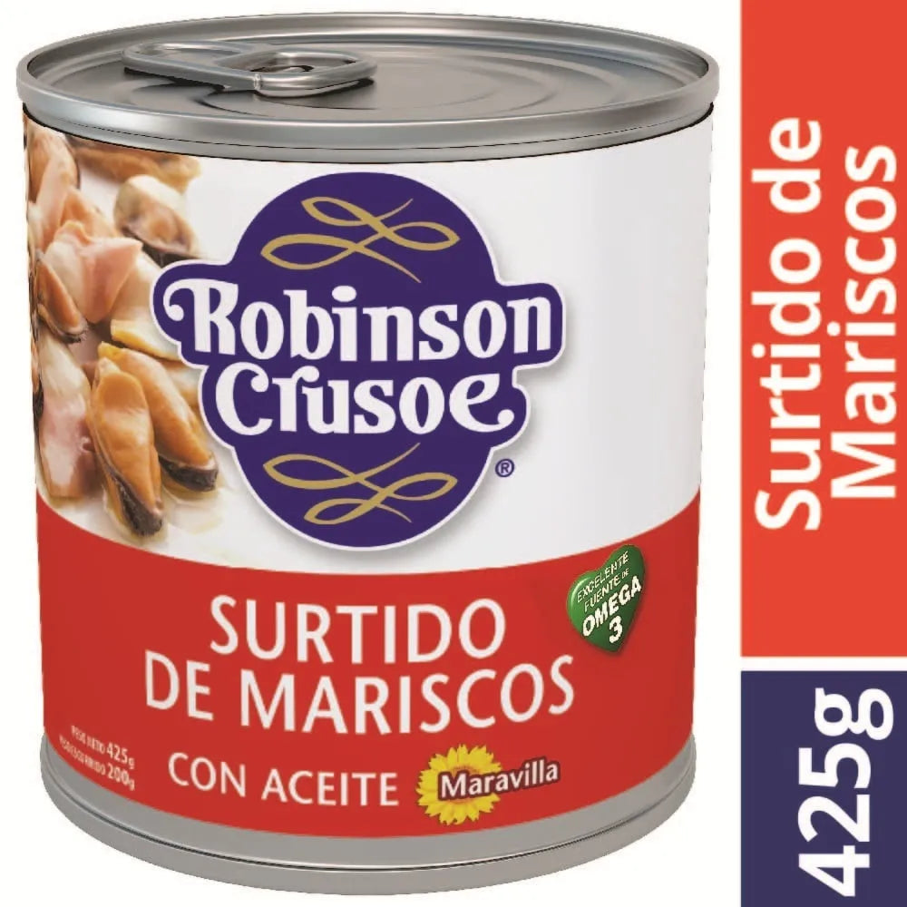 Surtido de mariscos en aceite Robinson Crusoe 425 grs