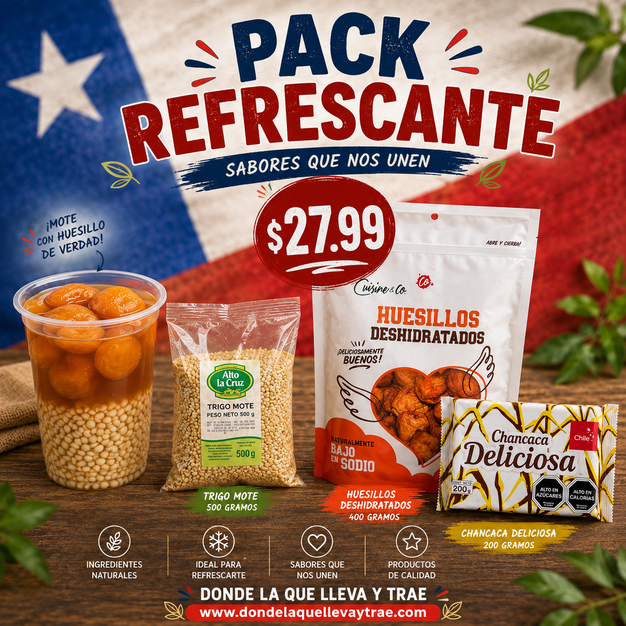 Pack refrescante ☀️😋Mote/Huesillo Cousine & Co y Chancaca $ 27.99.-