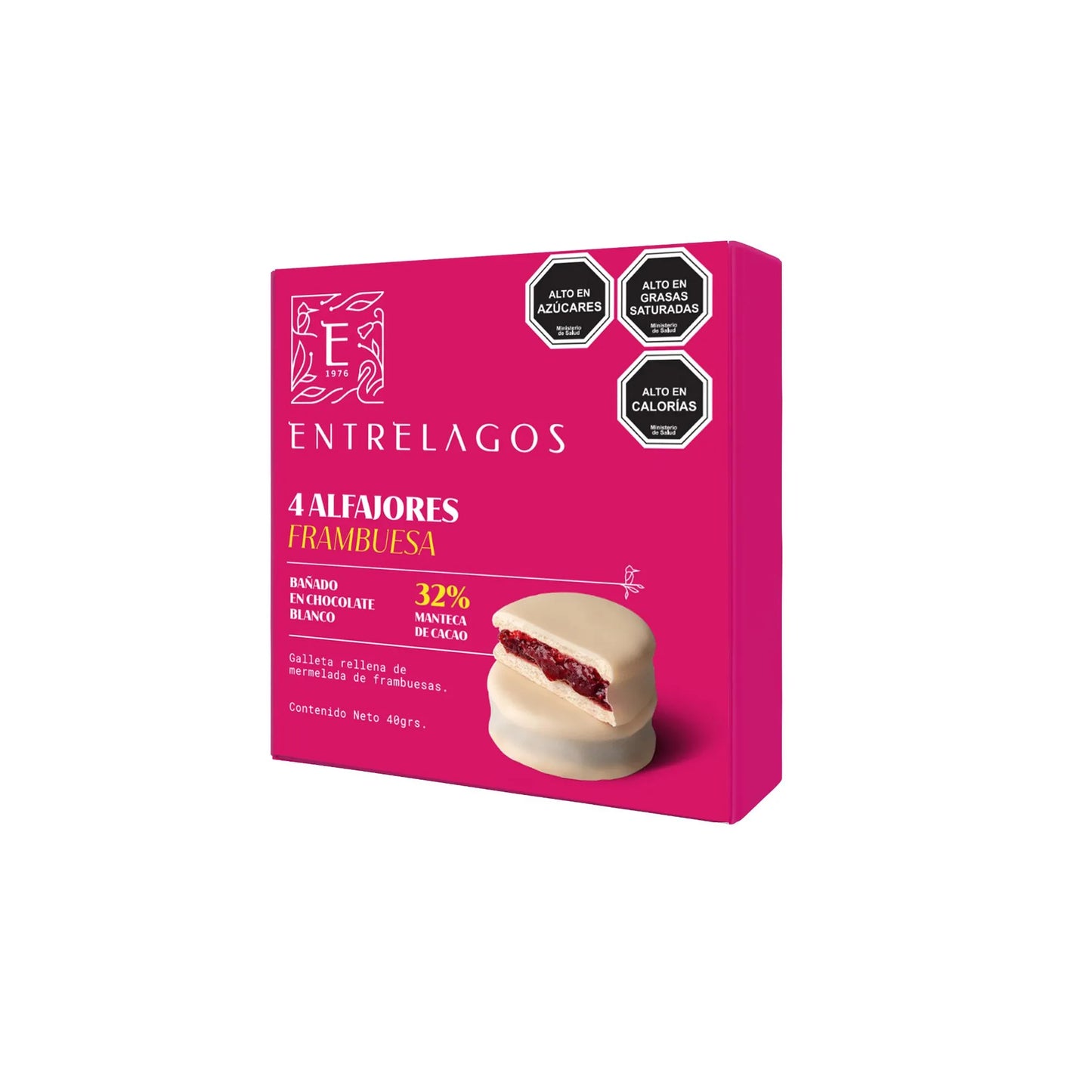Alfajore Frambuesa Bañado Chocolate Blanco 32% Cacao 4 Un, 160 g Entre Lagos