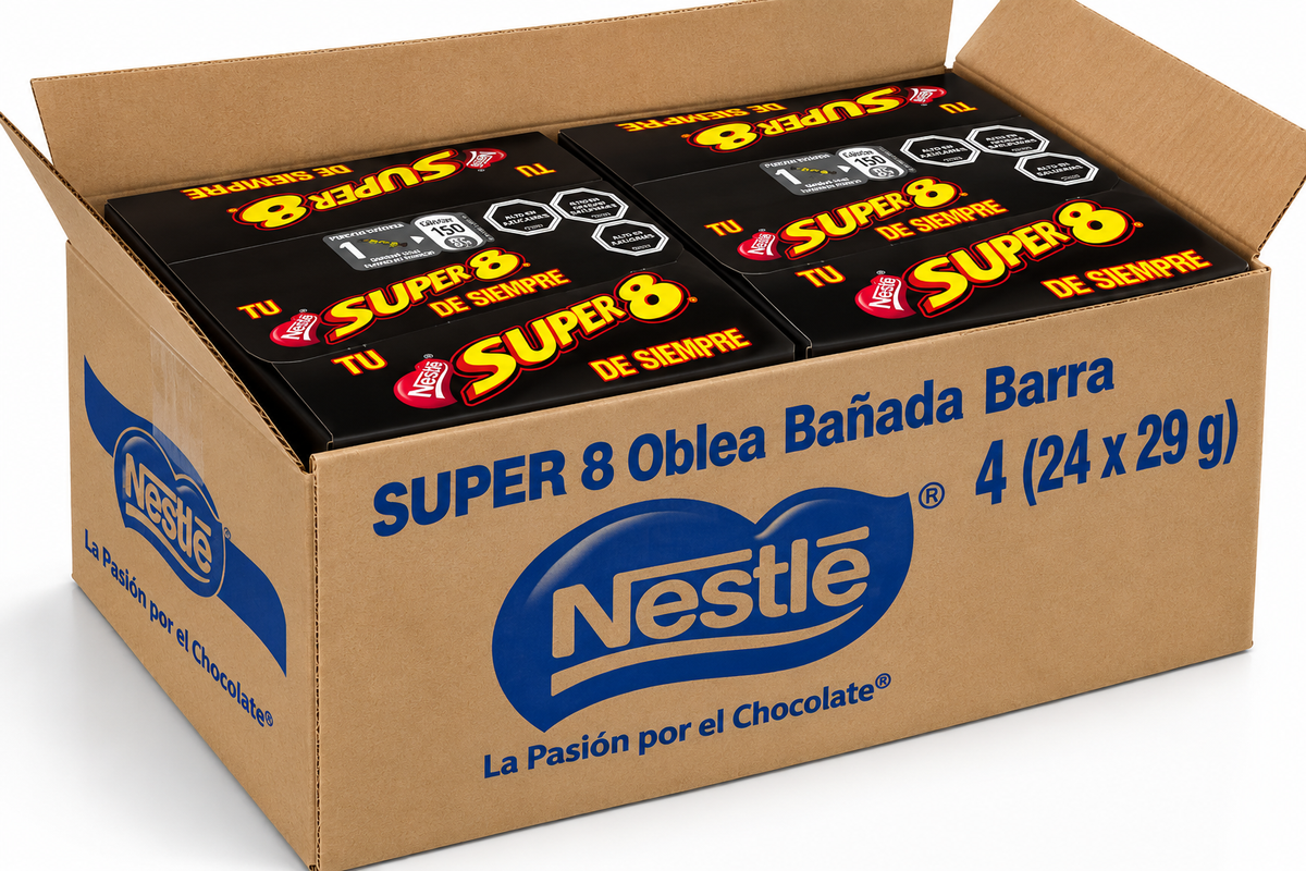 Caja Super 8 Nestlé Chile/ Barra de Chocolate con Galleta wafer Chilena – 4 (24x 29 un)