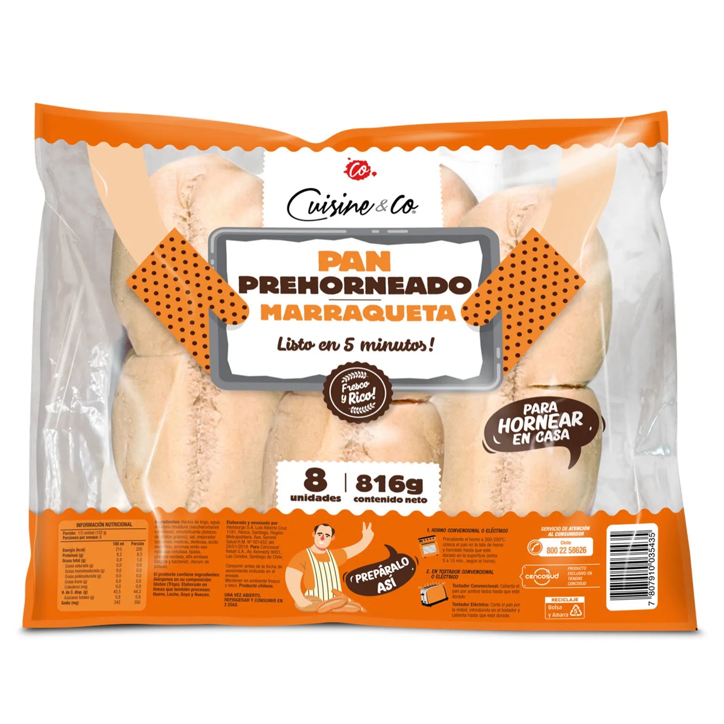 Pan Marraquetas 🇨🇱precocidas 8 un