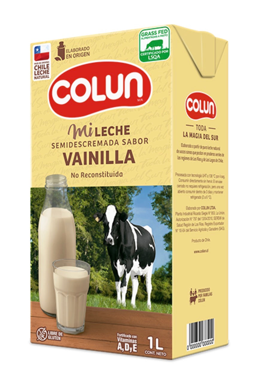 Envase de leche semidescremada Colun sabor vainilla de 1 litro