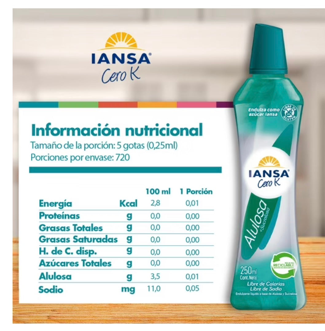 Iansa Cero K
Endulzante Líquido Alulosa Botella, 250 ml