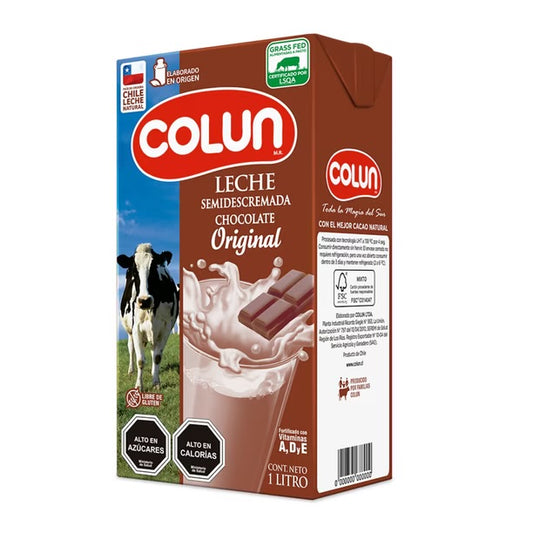 Leche semidescremada Colun chocolate 🍫 1 litro, semi descremada , libre de gluten