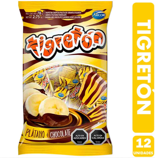 Dos En Uno
Masticable Tigreton 68 gr , 12 Un
Sabor plátano /chocolate
