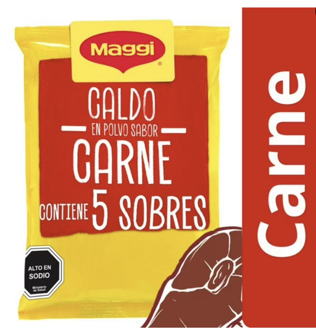 Maggi
Caldo en Polvo deshidratado Sabor Carne (5 Sobres) Bolsa, 35 g