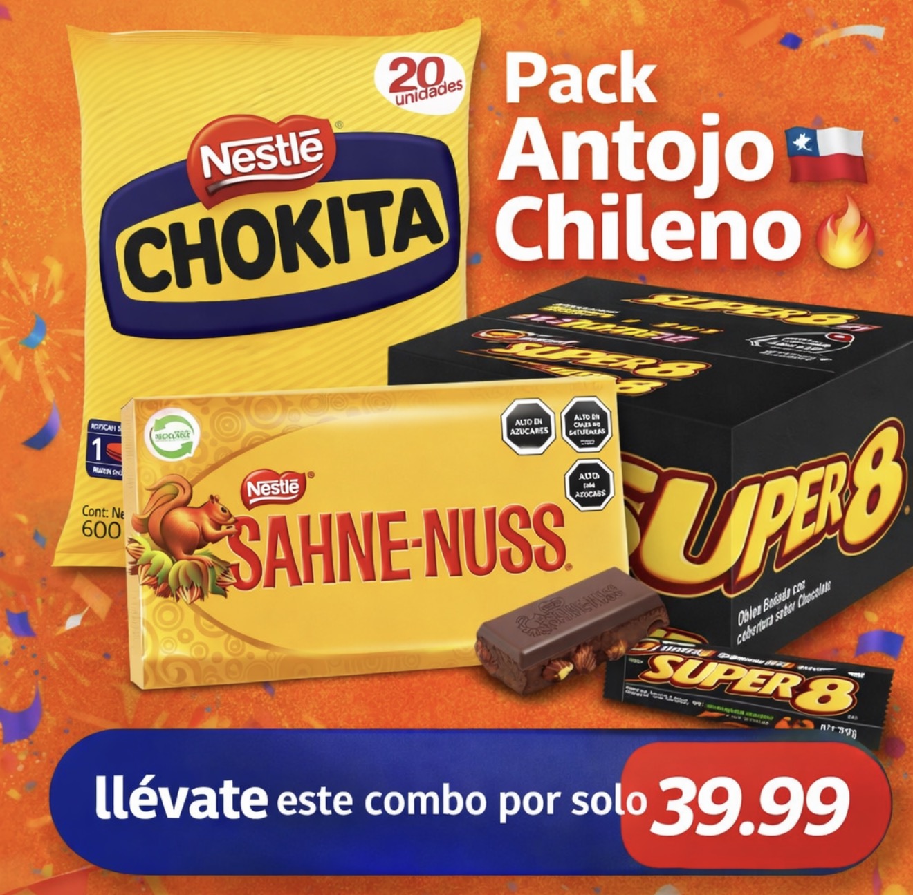 Pack Antojo Chileno chocolates 🤤 obleas Super 8, galletas Chokita y Shane-Nuss