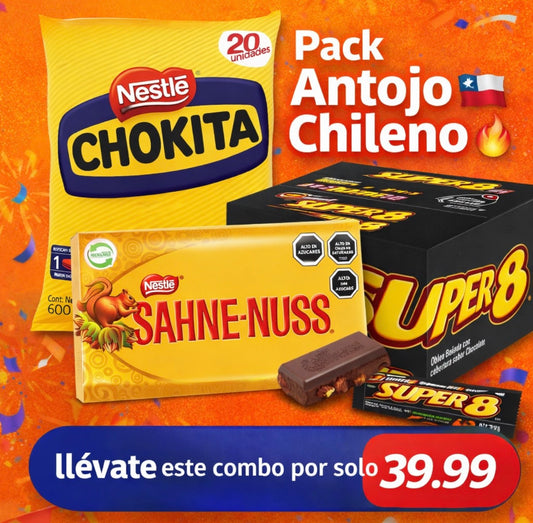 Pack Antojo Chileno chocolates 🤤 obleas Super 8, galletas Chokita y Shane-Nuss