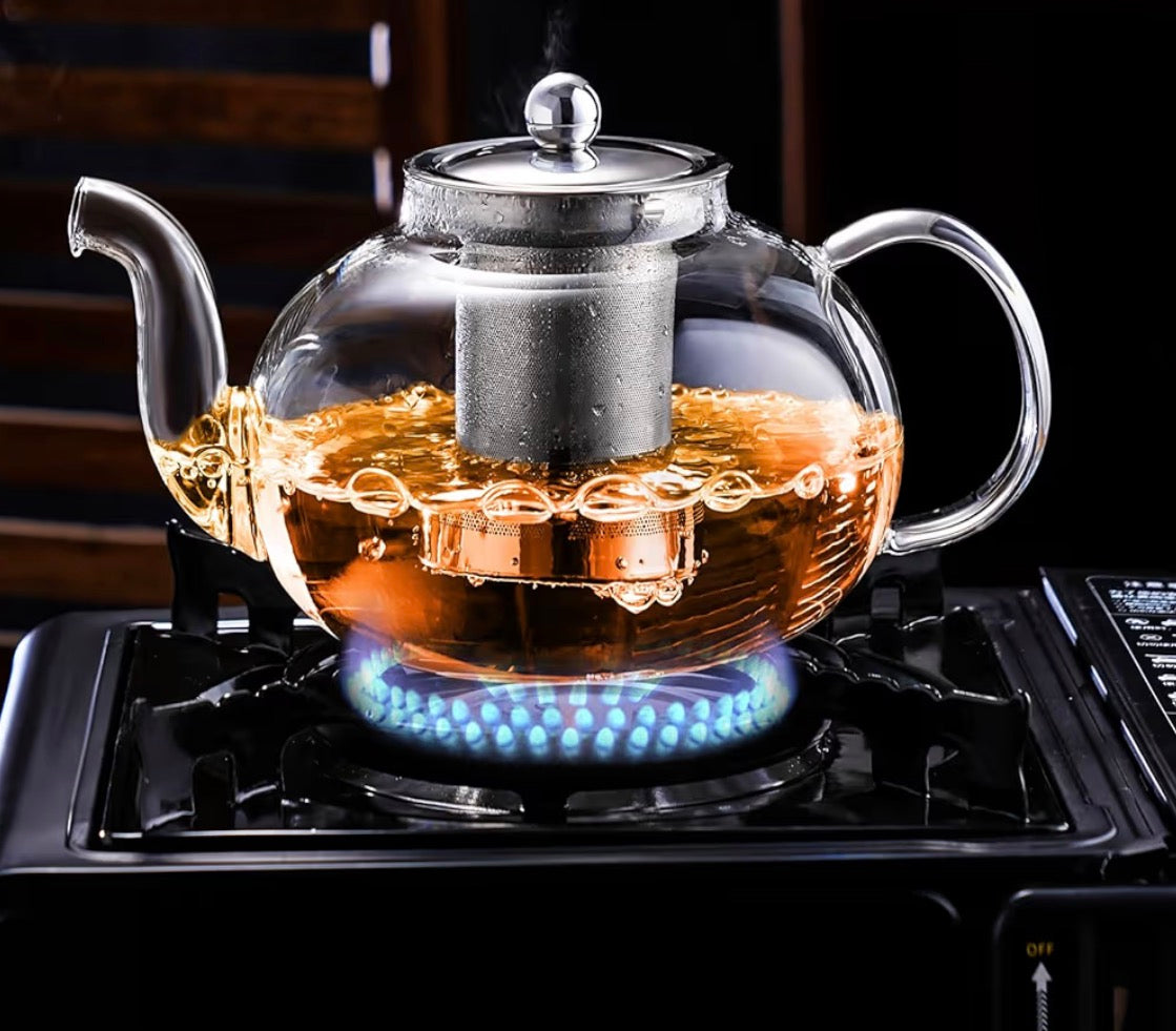 Tetera de vidrio con infusor para te en hojas, 1 litro