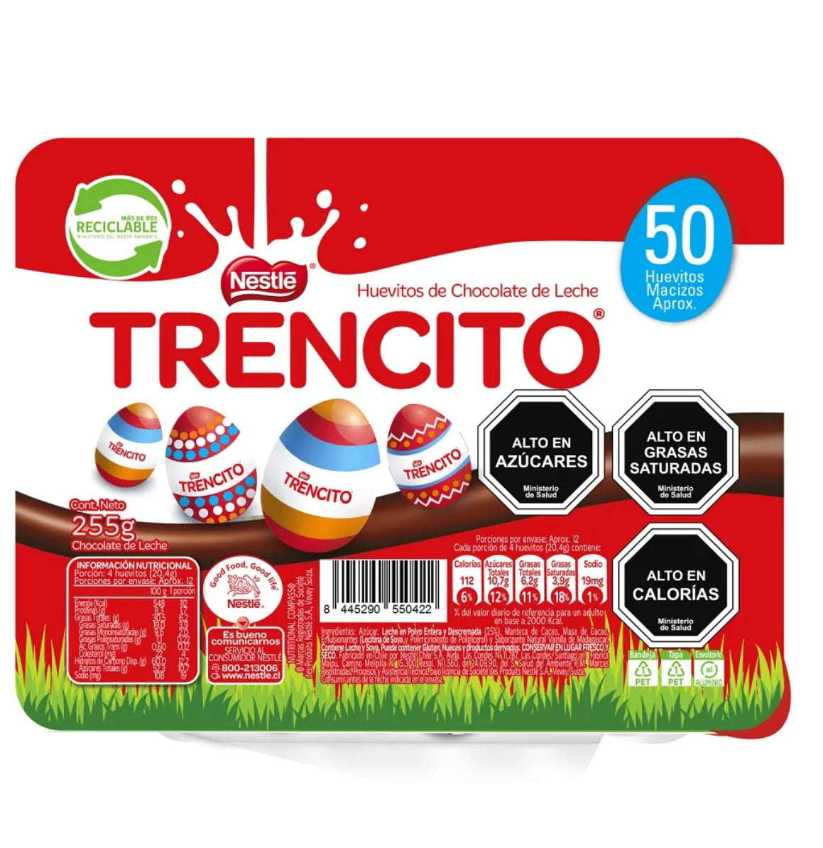 Huevitos de chocolate Trencito macizos 50 un, 255 grs