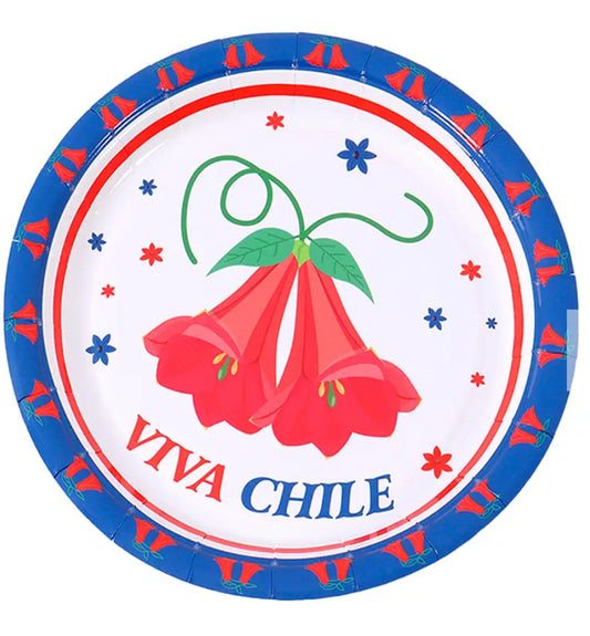 Plato de carton Copihue Viva Chile 6pcs18cm