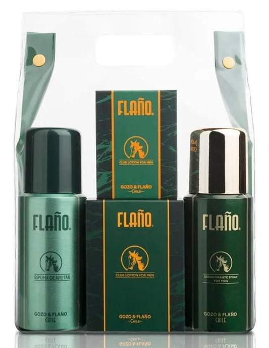 Set 4 artículos Flaño 🇨🇱EDC 80 ml + desodorante spray 140 ml + espuma de afeitar y jabón