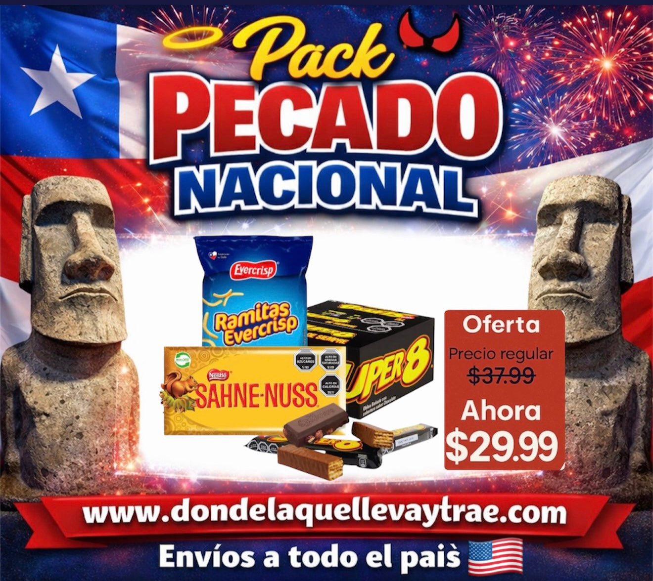 Pack pecado nacional 🇨🇱 (Super 8, chocolate sahnenuss y ramita tradicional)