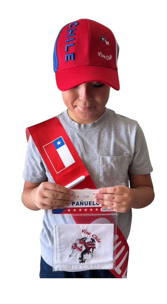Gorro jockey adultos/niños, diseño Chile 🇨🇱 letras bordadas, ajustable con velckro
