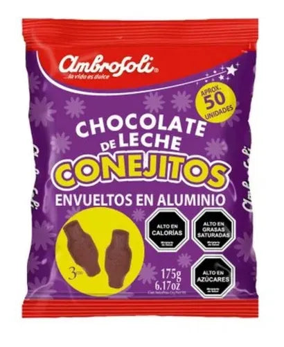 Conejitos 🐰 Huevito chocolate ambrosoli macizos de 3 cms envueltos en aluminio, 175 grs, aprox 50 un