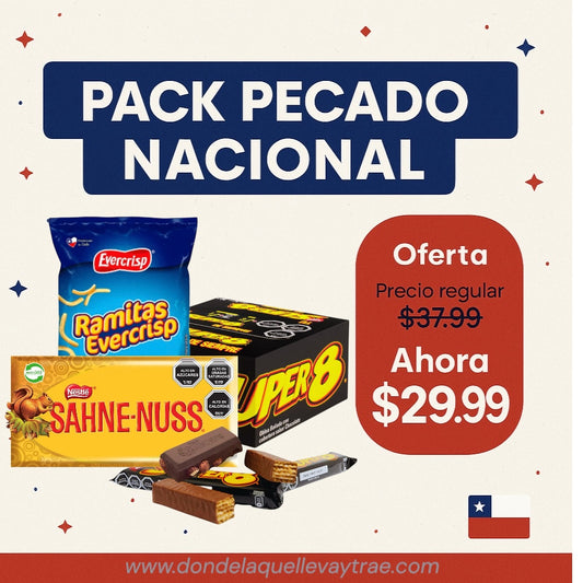 Pack pecado nacional 🇨🇱 (Super 8, chocolate sabhenuss y ramita tradicional)