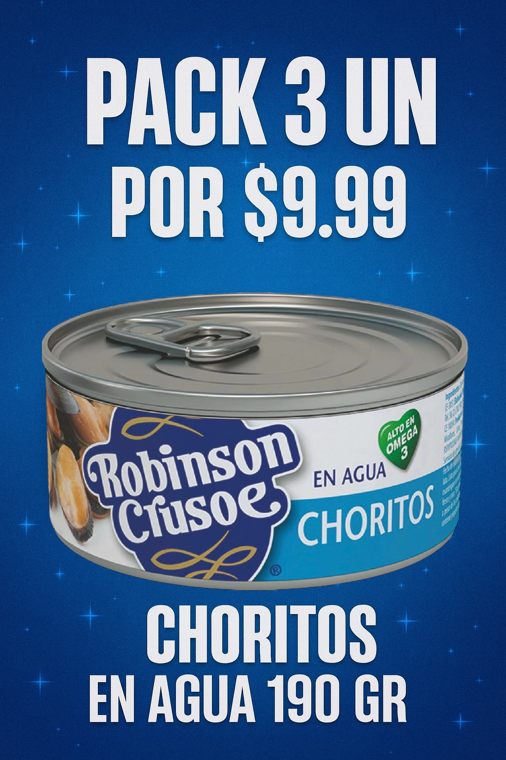 Pack 3 un x $ 9.99 ‼️ Choritos en agua 190 gr