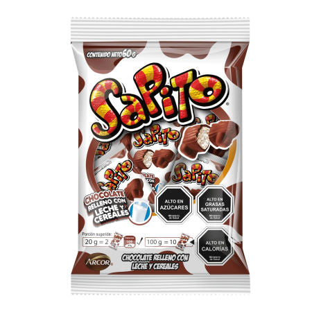 Sapito sabor a chocolate relleno con leche y cereales 60 gr
