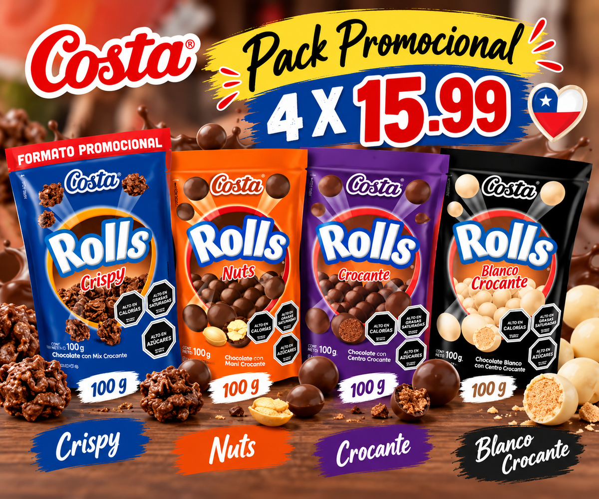 Pack Promocional Costa Rolls chocolates– 4 x $15.99 🇨🇱🔥