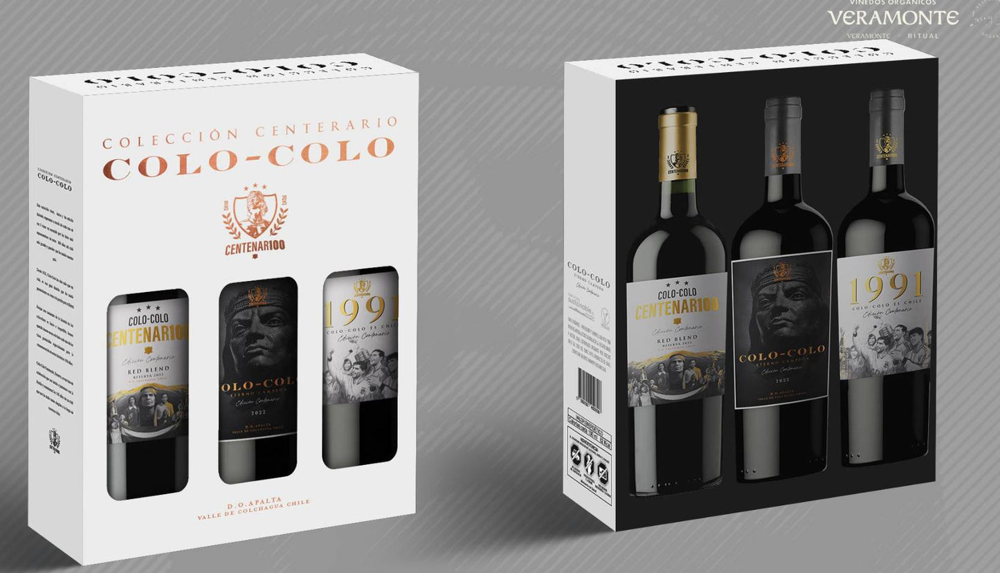 PREVENTA Pack para regalar 🎁Vino centenario RedBlend Colo Colo C/U 750 cc Viña Veramonte