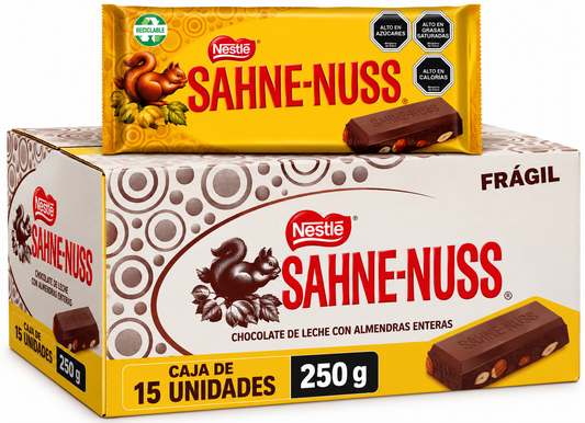 Chocolate Sahne Nuss Nestlé Chile caja 15 barras de 250 gr