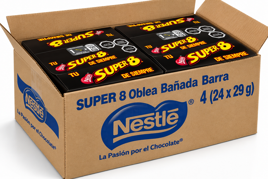 Caja Super 8 Nestlé Chile/ Barra de Chocolate con Galleta wafer Chilena – 4 (24x 29 un)