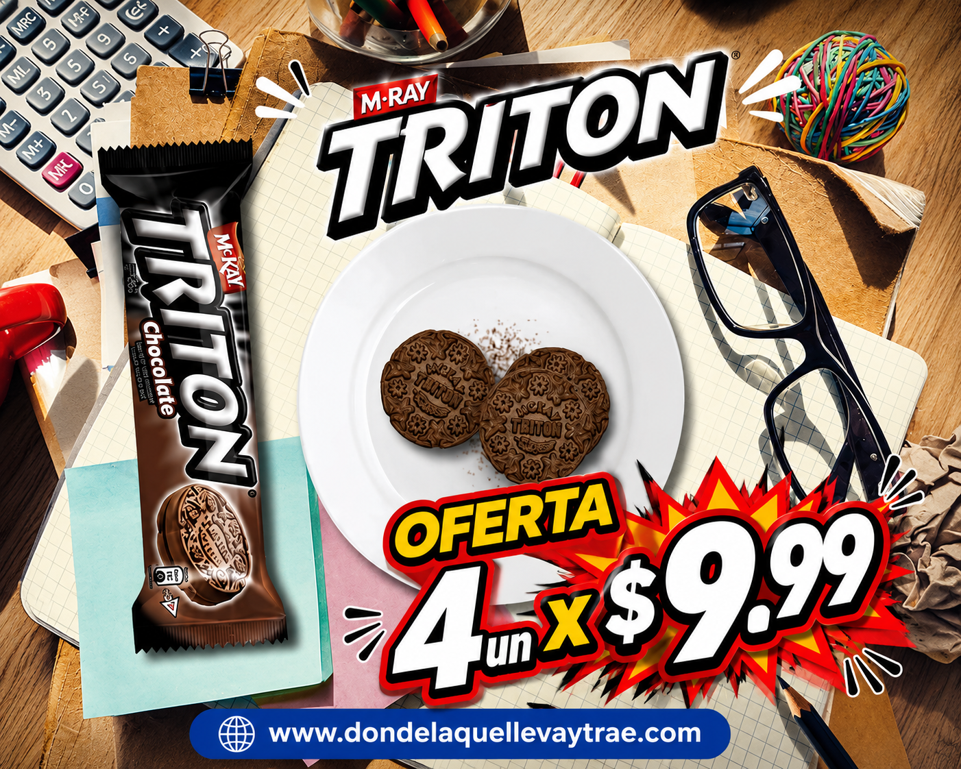 Pack galletas tritón 4 x $ 9.99 sabor chocolate /chocolate