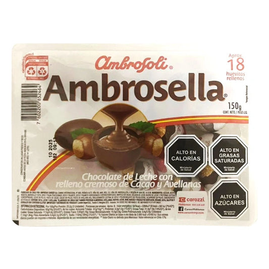 Huevitos de Chocolate Ambrosella Relleno de Cacao y Avellanas Ambrosoli
150g, 18 un aprox